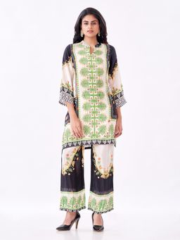 Amchoor - Women Cream Crepe Floral Kurti with Pant