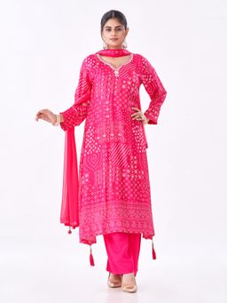 Amchoor - Women Pink Art Silk Printed Kurta with Pant and Dupatta