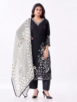Amchoor - Women Black Organza Floral Kurta with Pant and Dupatta