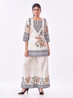 Amchoor - Women White Crepe Floral Kurti with Pant