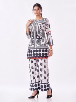 Amchoor - Women Cream Crepe Floral Kurti with Pant