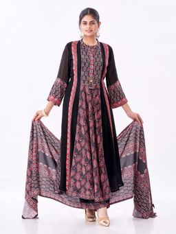 Amchoor - Women Black Georgette Floral Kurta with Pant and Dupatta