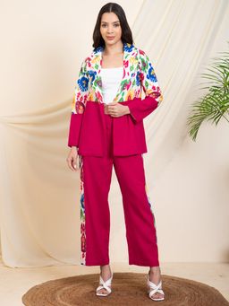 Deebaco - Women Magenta Printed Blazer with Pant