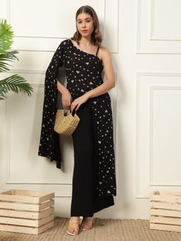 Deebaco - Women Black Rayon Printed Tunic with Palazzo