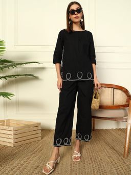 Deebaco - Women Black Cotton Embroidered Tunic with Pant