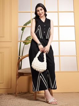 Deebaco - Women Black Embellished Waistcoat with Palazzo