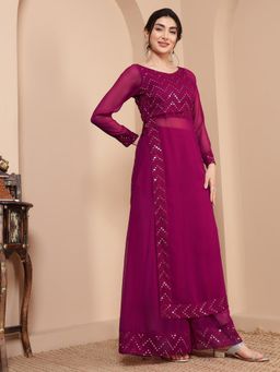 Deebaco - Women Magenta Georgette Embroidered Kurta with Sharara