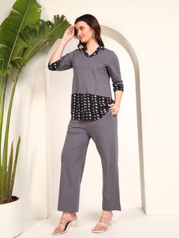 Deebaco - Women Grey Polka Dots Top with Pant
