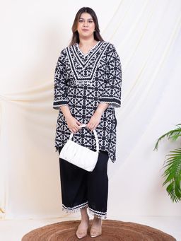 Deebaco - Women Black Rayon Printed Kurta with Palazzo
