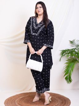 Deebaco - Women Black Rayon Printed Kurta with Palazzo