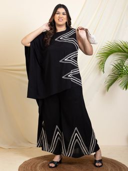 Deebaco - Women Black Rayon Printed Kaftan with Sharara