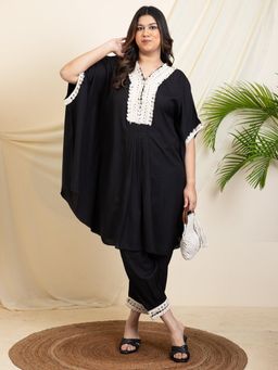 Deebaco - Women Black Embroidered Kaftan with Pant