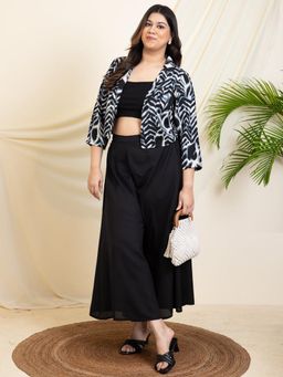 Deebaco - Women Black Printed Blazer with Sharara and Inner Top