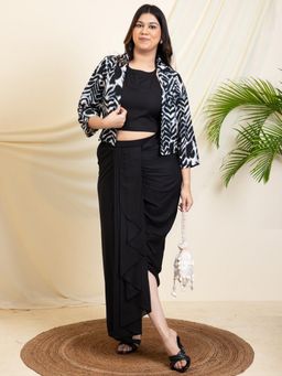 Deebaco - Women Black Printed Blazer with Dhoti Pant and Inner Top