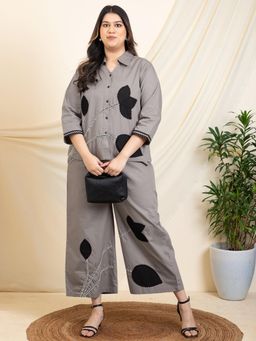 Deebaco - Women Grey Cotton Embroidered Shirt with Pant