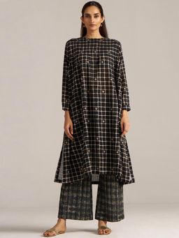 Ganga Fashions - Women Black Cotton Geometric Kurti with Palazzo