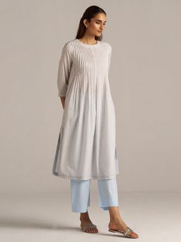 Ganga Fashions - Women White Cotton Self Design Kurta with Pant