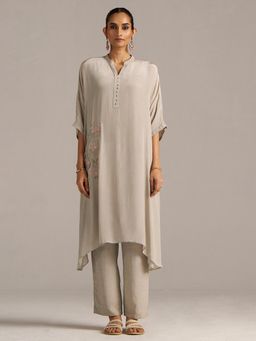 Ganga Fashions - Women Grey Crepe Embroidered Kurta with Pant