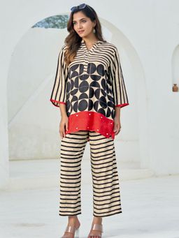 KAFTANIZE - Women Beige Viscose Rayon Printed Tunic with Pant
