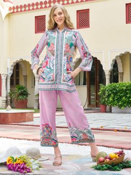 KAFTANIZE - Women Pink Polyester Floral Tunic with Pant