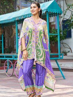 KAFTANIZE - Women Purple Poly Georgette Floral Kaftan with Pant