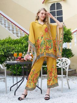 KAFTANIZE - Women Mustard Viscose Rayon Printed Kaftan with Pant