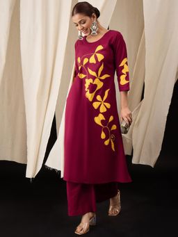 Lush Glam - Women Red Pure Cotton Floral Kurta with Palazzo