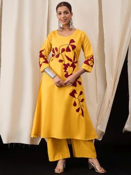 Lush Glam - Women Yellow Pure Cotton Floral Kurta with Palazzo