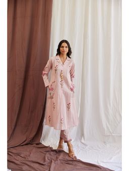 MAAND - Women Pink Cotton Floral Kurta with Trouser