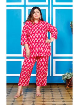 Swasti - Women Pink Cotton Floral Top with Pant