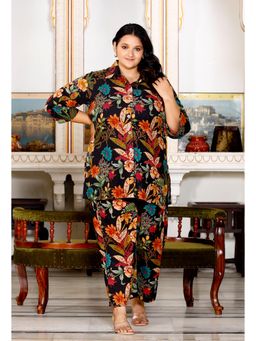 Swasti - Women Black Cotton Floral Top with Pant