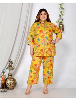 Swasti - Women Yellow Cotton Floral Top with Pant