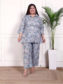 Swasti - Women Grey Cotton Floral Top with Pant