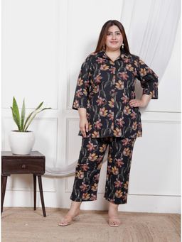 Swasti - Women Black Cotton Floral Top with Pant