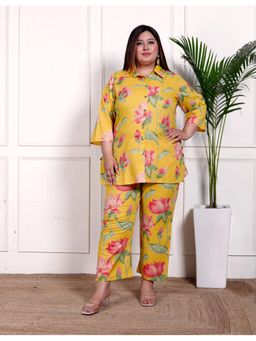 Swasti - Women Yellow Cotton Floral Top with Pant