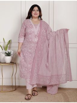 Swasti - Women Pink Cotton Floral Kurta with Pant and Dupatta