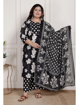 Swasti - Women Black Cotton Floral Kurta with Pant and Dupatta