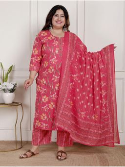 Swasti - Women Pink Cotton Floral Kurta with Pant and Dupatta
