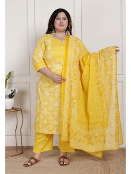 Swasti - Women Yellow Cotton Printed Kurta with Pant and Dupatta