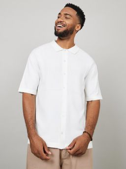 Styli - Premium Textured Knit Shirt Pattern Rib Detail White