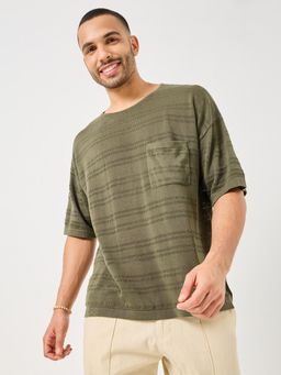 Styli - Textured Knit Relaxed Fit T-Shirt Olive
