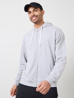 Styli - Relaxed Fit Zip Hoodie Contrast Drawcord Grey