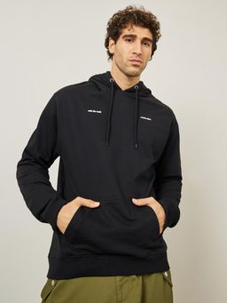 Styli - Minimal Puff Print Fleece Relaxed Fit Hoodie Black