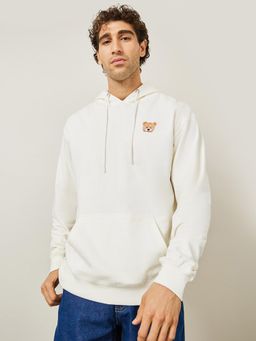 Styli - Relaxed Fit Teddy Graphic Fleece Hoodie White