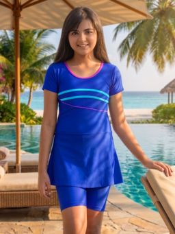 LYCOT - Blue Girl Swimsuit with Attached Shorts