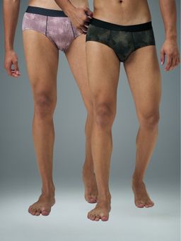 Technosport - Pink & Green Men Printed Pack of 2 ELASTO LITE Briefs (Pack of 2)