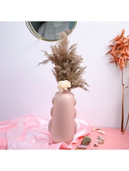 Voncasa - Ceramic Peach color Plain Pattern Flower Vase for Living Room