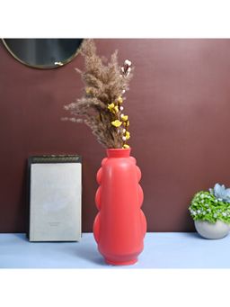 Voncasa - Ceramic Red color Plain Pattern Flower Vase for Living Room