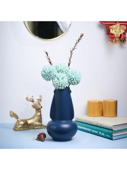 Voncasa - Ceramic Blue color Plain Pattern Flower Vase for Living Room