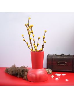 Voncasa - Ceramic Red color Ribbed Pattern Flower Vase for Living Room